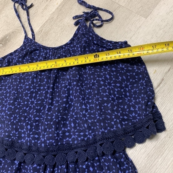 Aerie Navy‎ Blue Floral Layered Playsuit Romper Lace Floral size XS Lace Trim - Picture 9 of 9